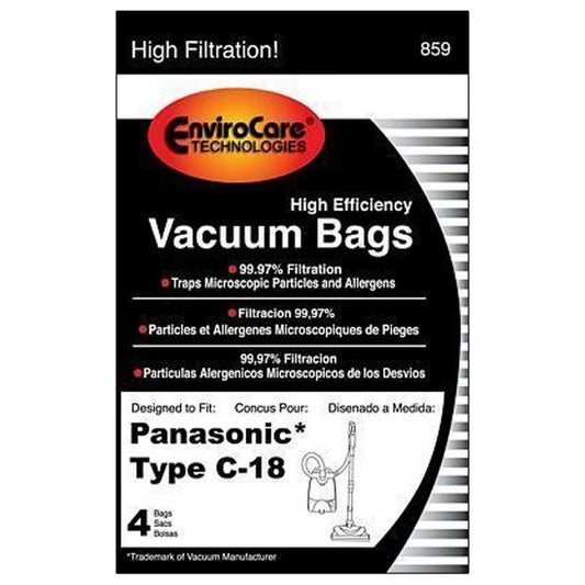 4 Panasonic Vacuum Part 859 Canister / Paper Bags, C-18, 4PK, Allergen