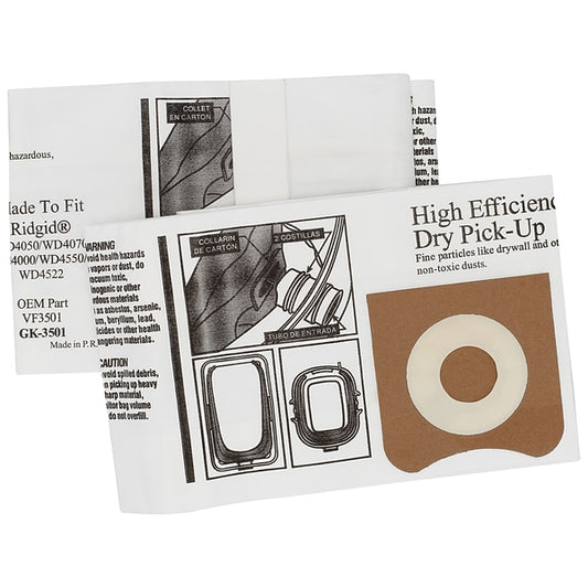 2 Green Klean Vacuum Part GK-3501 / Paper Bags Rigid Hi Efficiency, 2PK, WD4050, 40704550 4522