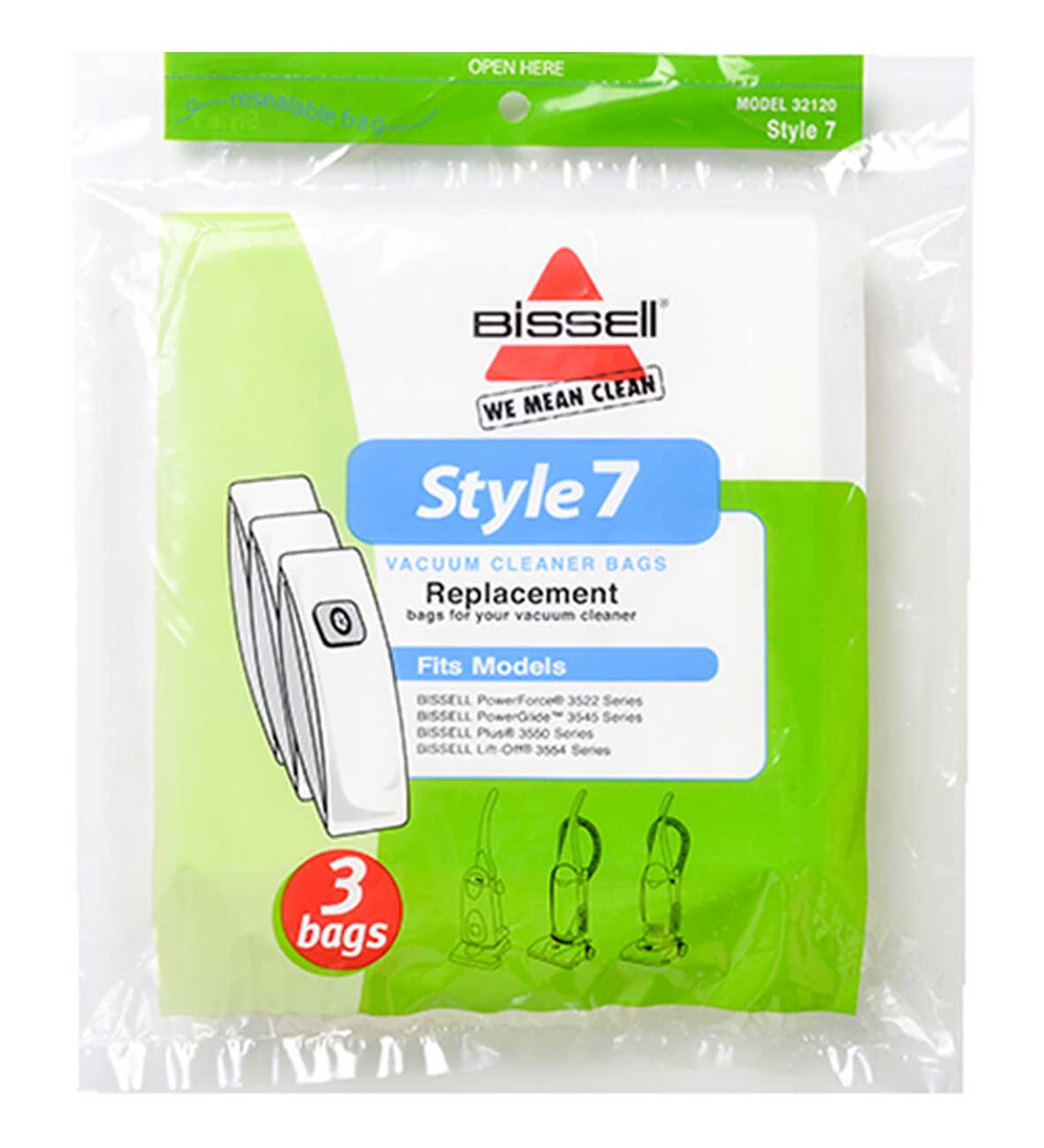 3 Bissell Vacuum Part 32120 / Paper Bags, Style 7, 3PK, 2 Ply, Uprightupright