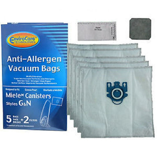 5 Miele Vacuum Part C204 / Paper Bags, G, N, 5pk, Plastic Collar, Allergen