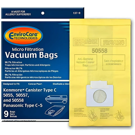 9 Kenmore Vacuum Part 137-9 Canister Micro Allergen Filtration / Paper Bags, 5055, 9PK, Micro, Repl by EnviroCare