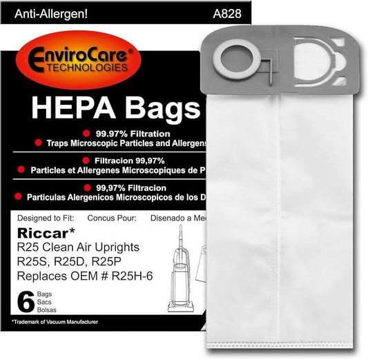 6 Simplicity / Riccar Vacuum Part A828 Upright HEPA Filtration / Paper Bags, 6PK Riccar R25 Series
