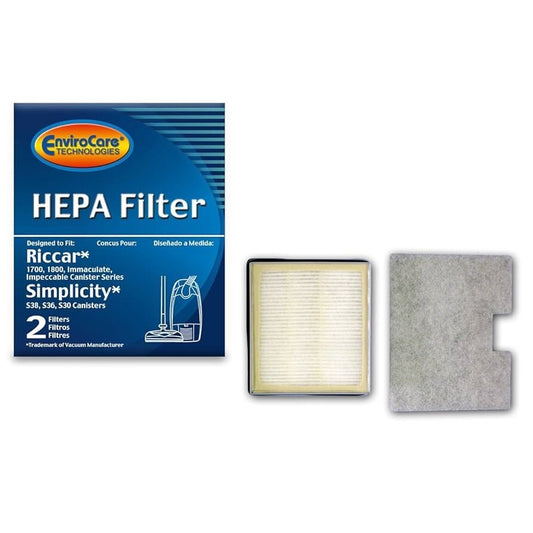 2 Simplicity / Riccar Vacuum Filters F987 HEPA Filtration / Charcoal Set, 2PK, Ric 1700 / 1800 Seriessimplicity S Class, Immaculate, Impeccable