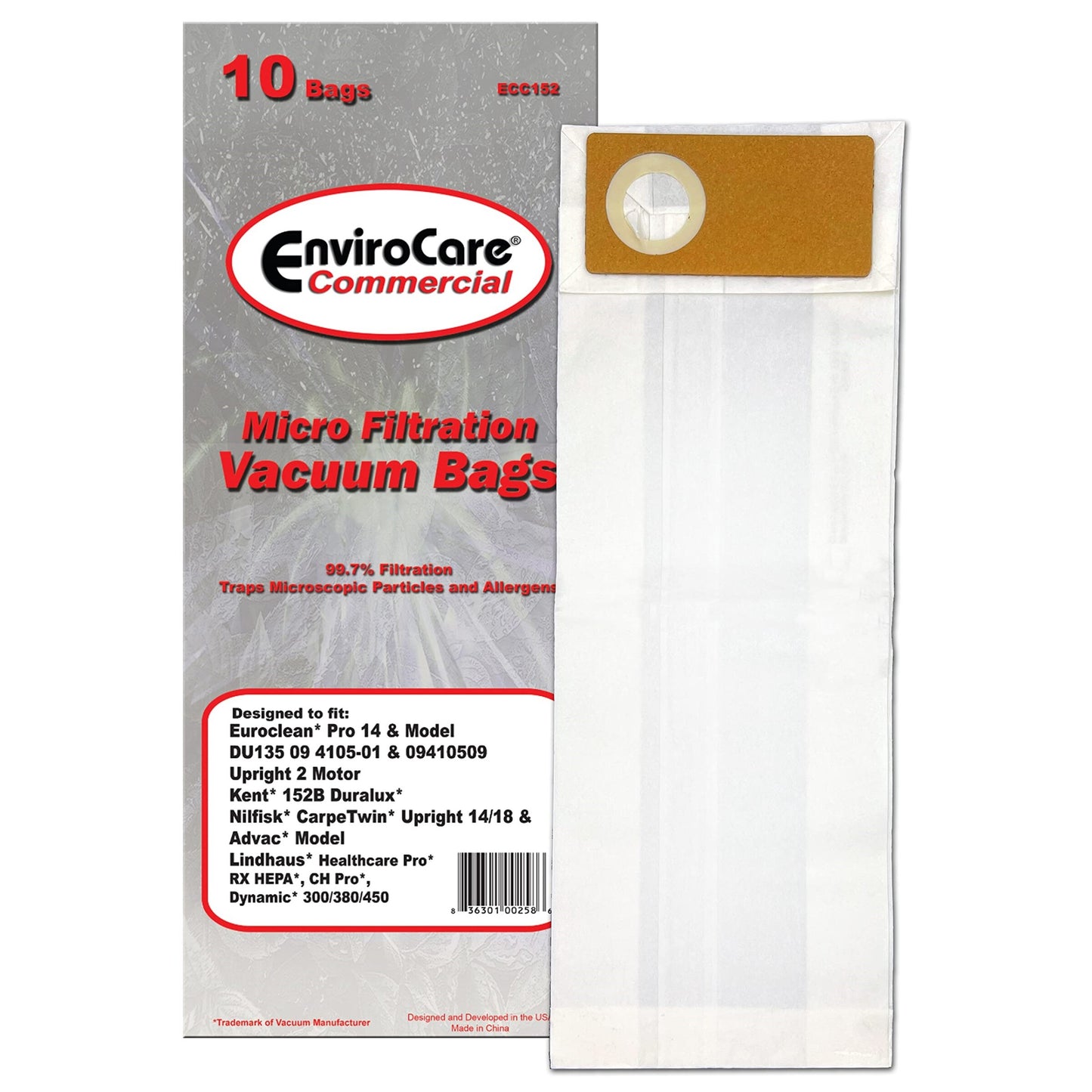 10 Kent Vacuum Part 14-2428-04 / Paper Bags 10PK, Lindhaus Pro 4, 152B, Fits, Carpet Twin 14 / 18, Euroclean Pro 14, DU135, Euroclean