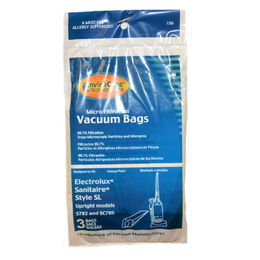 3 Eureka, Sanitaire Vacuum Part 156 Upright Micro Allergen Filtration / Paper Bags, Sl, 3PK, Micro, Repl by EnviroCare