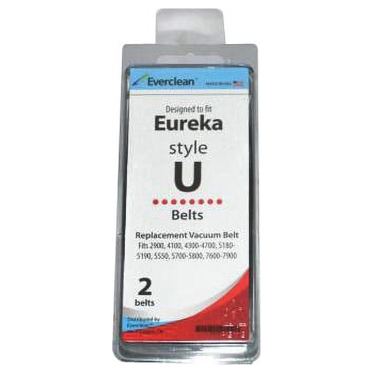 2 Everclean Vacuum Belts 20-3108-01 Upright / Eureka Type U, 2PK, Victory