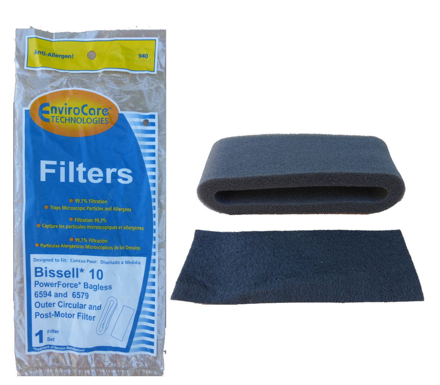 2 Bissell Vacuum Filters F940 / Foam Style 10, Wrap Around, 2PK1 Wrap Around, 1 Post Motor