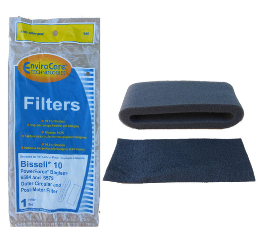 2 Bissell Vacuum Filters F940 / Foam Style 10, Wrap Around, 2PK1 Wrap Around, 1 Post Motor
