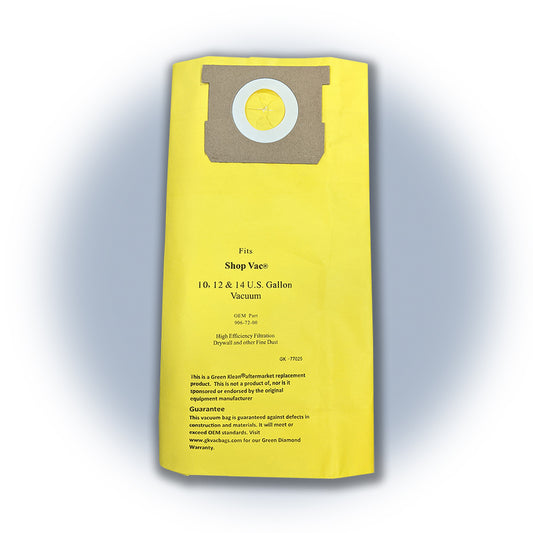 2 Shop Vac Vacuum Part GK-77025 / Paper Bags, 2PK, High Efficiency, Drywall 10-14 Gallon