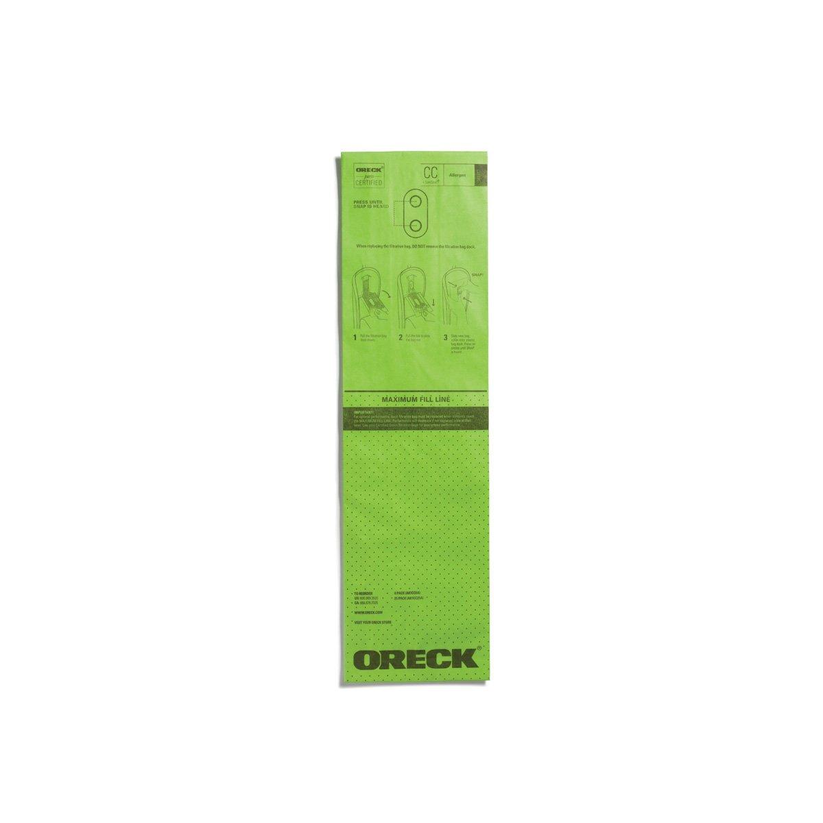 6 Oreck Vacuum Part AK12206 / Paper Bags Cc, 6PK, Saniseal, Green