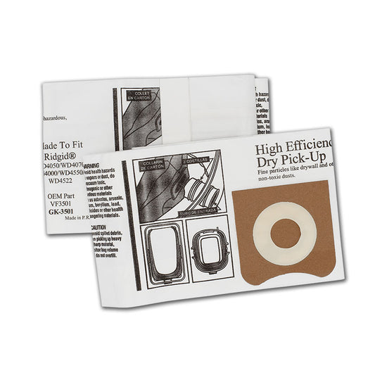 2 Shop Vac Vacuum Part GK-3501 / Paper Bags Rigid Hi Efficiency, 2PK, WD4050, 40704550 4522
