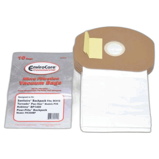 10 Eureka, Sanitaire Vacuum Part ECC340 Backpack / Paper Bags, 10PK Sanitaire SC412, Tornado PV6KOBLENZ BP1400, Tennant V BP6, Tennant, Tornado