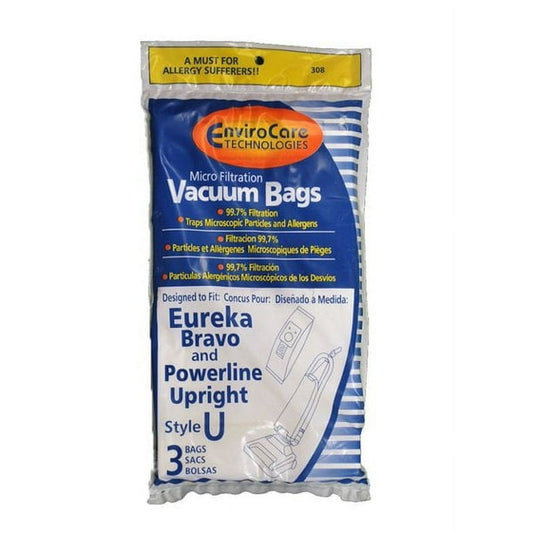 3 Eureka, Sanitaire Vacuum Part 308 Upright Micro Allergen Filtration / Paper Bags, U, 3PK, Micro, Repl by EnviroCare