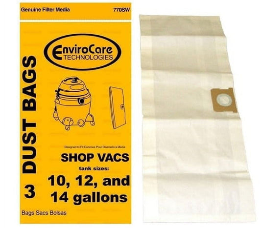 3 Shop Vac Vacuum Part 770SW / Paper Bags, 3PK, 10 Gallon, Wet Dry, Repl 10, 12, 14 Gallon