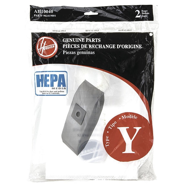 2 Hoover Vacuum Part AH10040 / Paper Bags, Y, 2PK, Hepawindtunnel, T2 Series, Pleated