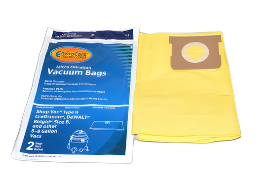 2 Shop Vac Vacuum Part 712 Micro Allergen Filtration / Paper Bags 5-8 Gallon, 2PK Micro Filtration