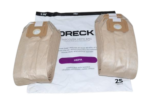 25 Oreck Vacuum Part AK1LW25H HEPA Filtration / Paper Bags Discover, Magnesium, 25PK