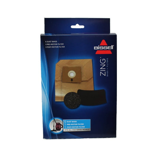 5 Bissell Vacuum Filters 1480 Pre Filter Canister / Accessory Kit Zing, Contains (5) 4122 Bags, (1), (1) Post