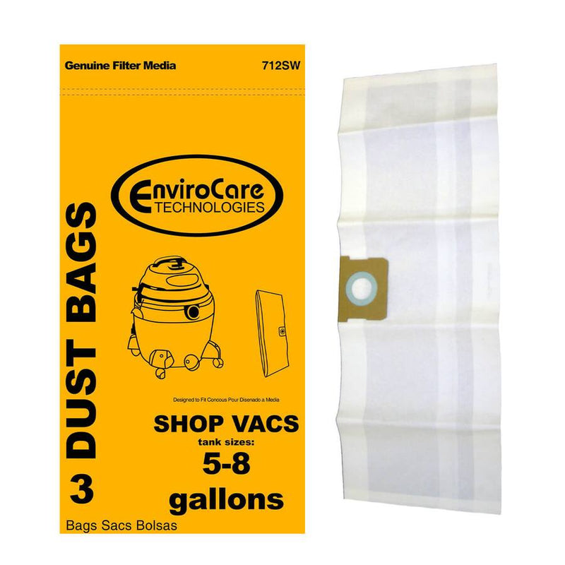 3 Shop Vac Vacuum Part 712SW / Paper Bags, 3PK, 5 Gallon, Wet Dry, Repl