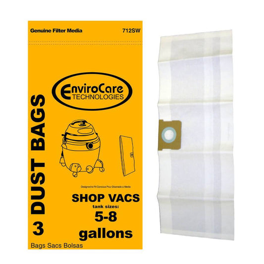3 Shop Vac Vacuum Part 712SW / Paper Bags, 3PK, 5 Gallon, Wet Dry, Repl