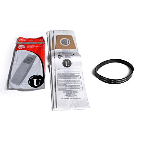Electric Vac Upright Vacuum Type U, 3PK Paper Bags With Style 4/5 Flat Belt