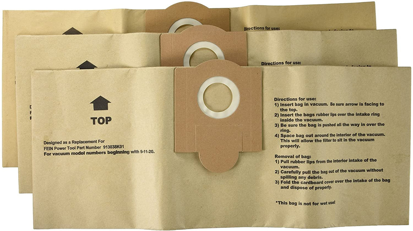 3 Green Klean Vacuum Part GK-TURBOI / Paper Bags Fein Power, 3PK, 9-11-20 / 9-11-55 Turbo, Fein Power