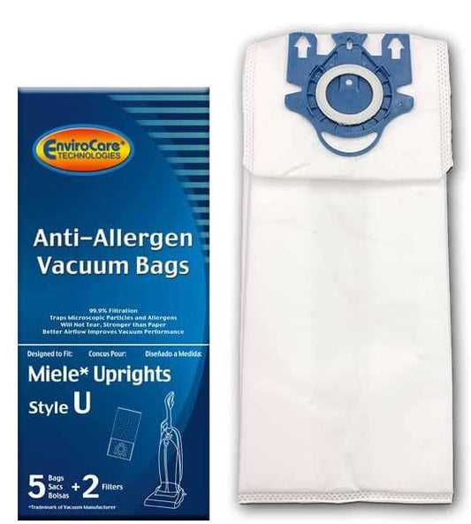 5 Miele Vacuum Part 210 Upright / Paper Bags, U, 5PK, Allergen, Fits 7 Series