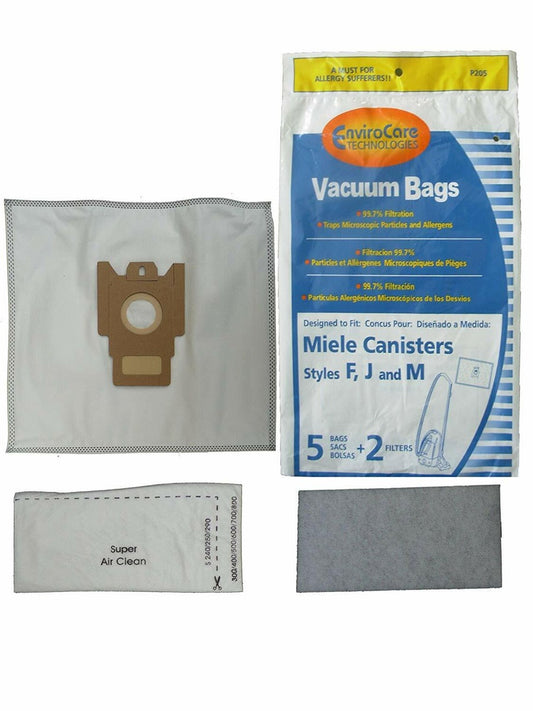 5 Miele Vacuum Part P205 / Paper Bags, Fjm, 5PK, Allergen, Poly Wrapper