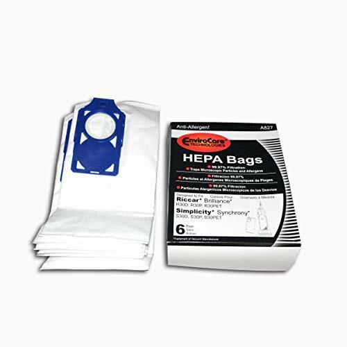 6 Simplicity / Riccar Vacuum Part A827 / Paper Bags, 6PK Riccar Brillance R30, S30 W / Blue Docking System