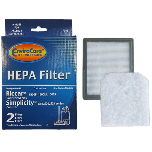 2 Simplicity / Riccar Vacuum Filters F983 Canister HEPA Filtration / Secondary, 2pk Riccar 1500P Cansimplicity, Foam S Series