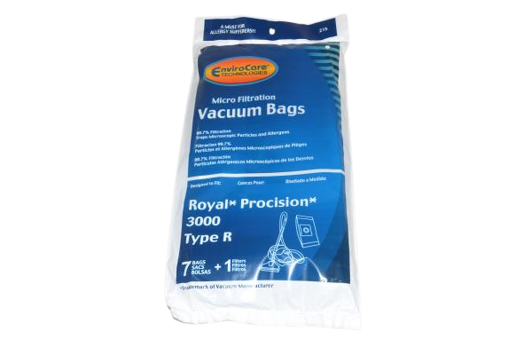 1 Royal Vacuum Part 215 Canister Micro Allergen Filtration / Paper Bags, R, 7+1PK, Micro, Env, REPLSD30060