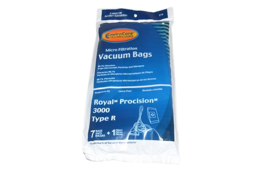 1 Royal Vacuum Part 215 Canister Micro Allergen Filtration / Paper Bags, R, 7+1PK, Micro, Env, REPLSD30060