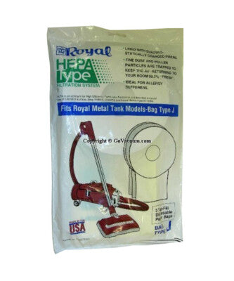 3 Royal Vacuum Part 3465075001 HEPA Filtration / Paper Bags, J, 3PK, Tank, Pony