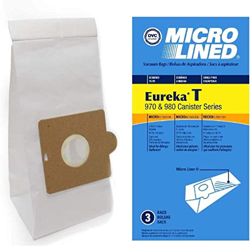 DVC Micro-Lined, Paper Replacement Bags Style T Fit Eureka 970 and 980 Canister Models - 3 Bags
