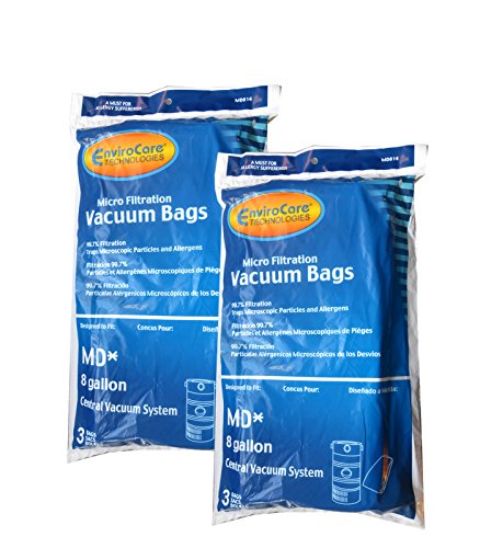 EnviroCare Replacement Micro Filtration Vacuum Cleaner Dust Bags for Modern Day 8 Gallon Central Vacuums 6 Pack