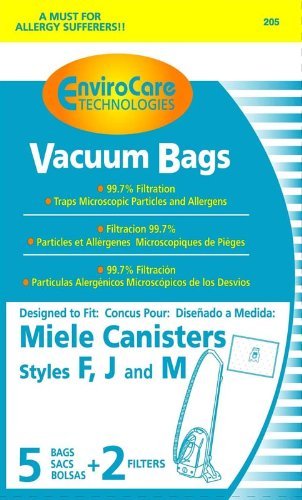EnviroCare Replacement Vacuum Cleaner Bags made to fit Miele F, J, M Canisters 5 pack with 2 filters