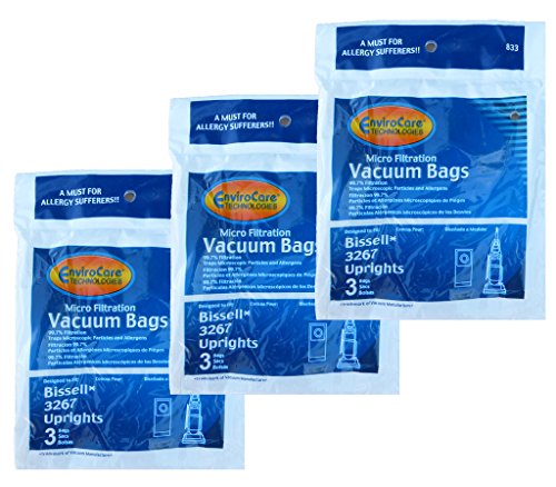 9 EnviroCare replacement Allergy Bags for Bissell 3267 Powerglide, Velocity Upright Vacuum Cleaner