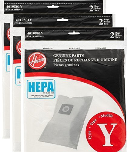 Hoover 4010801Y, AH10040 (T2 Series Windtunnel Pleated Vacuum 6 Hepa Paper Bags (3 Pack))