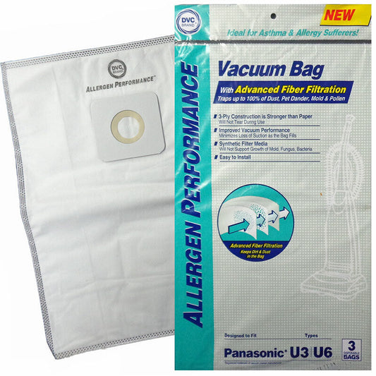 DVC Panasonic Style U U3 U6 Synthetic HEPA Vacuum Cleaner Bags Made in USA [ 27 Bags ]