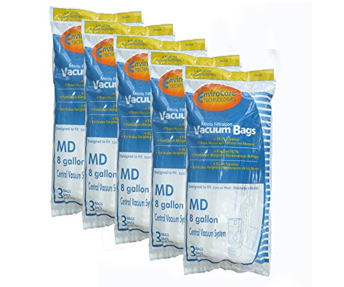 EnviroCare Replacement Vacuum Bags for Modern Day 8 Gallon Central Vacuums 15 Pack