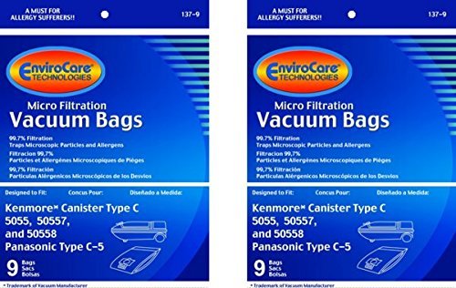 EnviroCare Replacement Vacuum Bags Designed to Fit Kenmore Canister Type C or Q 50555, 50558, 50557 and Panasonic Type C-5 18 pack
