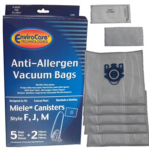 EnviroCare Replacement Allergen Vacuum Cleaner Dust Bags Made to fit Miele AirClean 3D Canisters Style F J M 5 Pack with 2 Filters