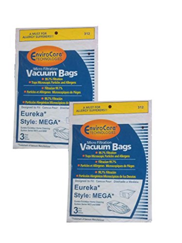 EnviroCare Replacement Micro Filtration Vacuum Cleaner Bags designed to fit Eureka MEGA Canister Vacuums 6 pack