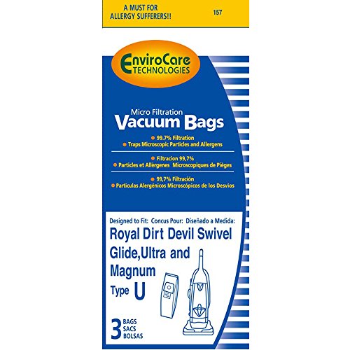 Dirt Devil Type U Vacuum Cleaner Bags for Ultra MVP, Swivel Glide and Magnum - 9 Pack - Generic