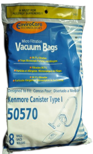 Kenmore Canister Style 50570 Vacuum Cleaner Bags, EnviroCare Replacement Brand, Designed to fit Canister Vacuum Cleaners Using 50570 Style Bags, 99.7 Microfiltration, 8 Bags in Pack
