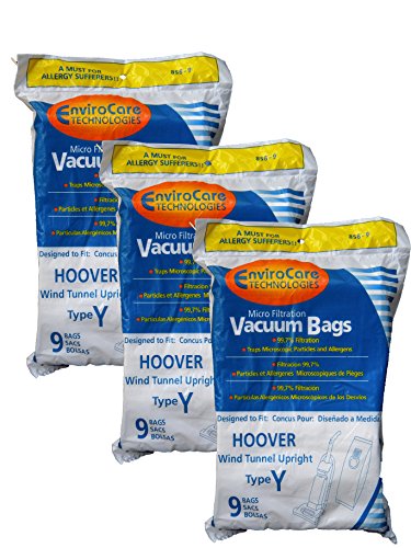 3 X Hoover WindTunnel Upright Type Y Vacuum Bags Microfiltration with Closure - 9 Pack, Compare With Hoover Part # 4010100Y