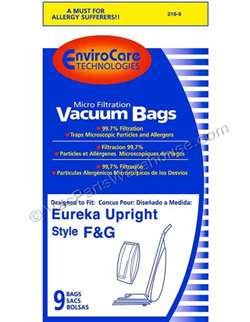 Eureka Paper Bag Style F&G 9 Pk Micro Filtration Envirocare Replacmnt #216-9