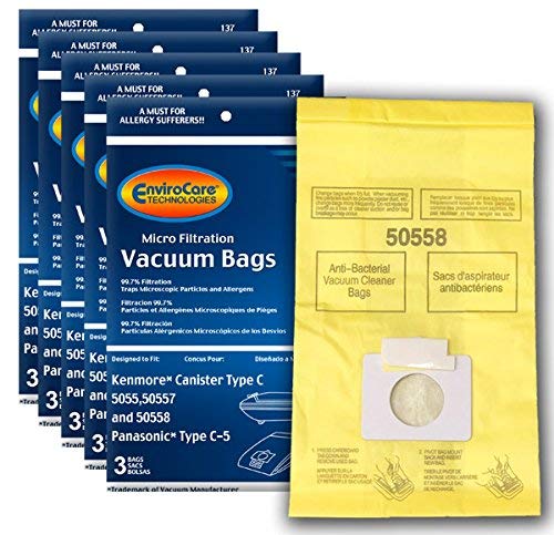 EnviroCare Replacement Micro Filtration Vacuum Cleaner Dust Bags Designed to Fit Kenmore Canister Type C or Q 50555, 50558, 50557 and Panasonic Type C-5 18 pack