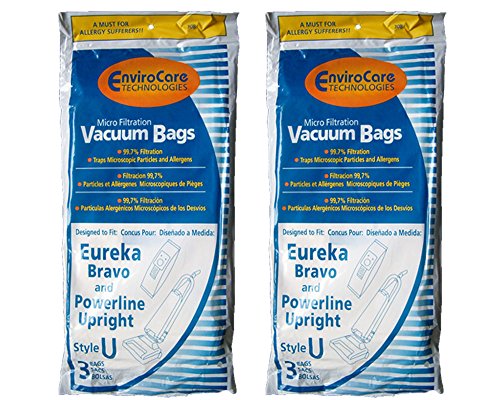 EnviroCare Replacement Micro Filtration Vacuum Cleaner Dust Bags made to fit Eureka Type U Bravo II, Direct Air, World Vac, White Westinghouse Upright Vacuums. 6 Pack