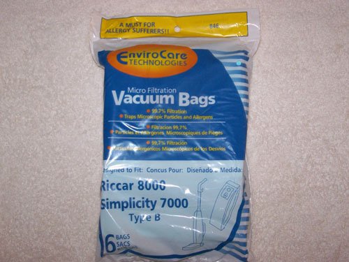 EnviroCare Replacement Micro Filtration Vacuum Cleaner Dust Bags made to fit Riccar 8000 Simplicity 7000 Type B 6 pack